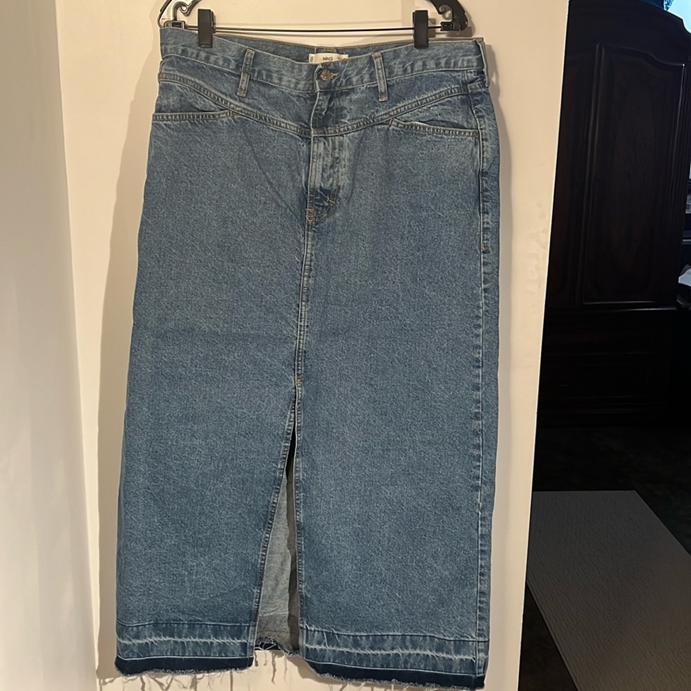Mango Denim Front Slit Midi Skirt Sz XXL